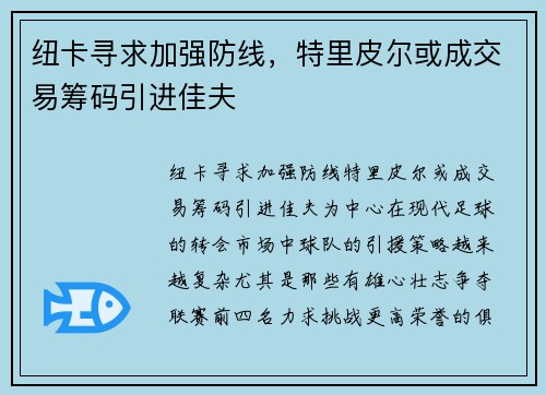 纽卡寻求加强防线，特里皮尔或成交易筹码引进佳夫